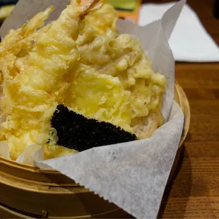 a basket of food on a table