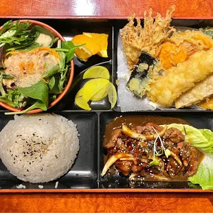 Two 2 Item Lunch Bento Box (Tempura Combo &amp; Beef Teriyaki)