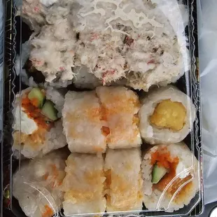 The Godzilla and Tsunami rolls in one dinky tray