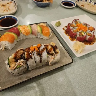 Rainbow (top left), Spider Roll (bottom left), Cherry Blossom (right)