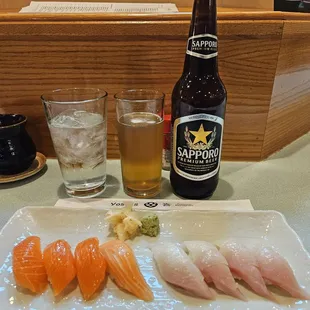 Salmon and yellowtail nigiri