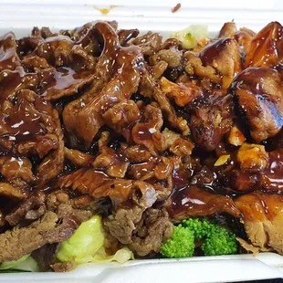 Large Beef n Chicken all veggies with spicy sauce.