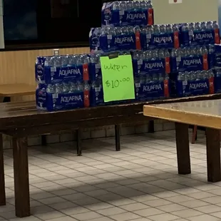 a pile of bottled water