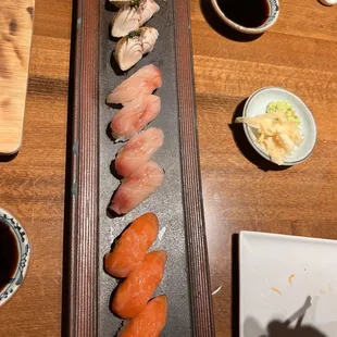 Saba Nigiri, hamachi nigiri, sake nigiri