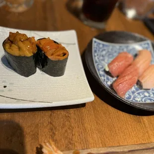 Uni, hamachi and toro- Toro was excellent if you like rich sushi