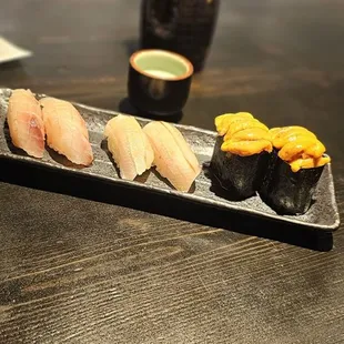 Uni, hamachi, and amberjack