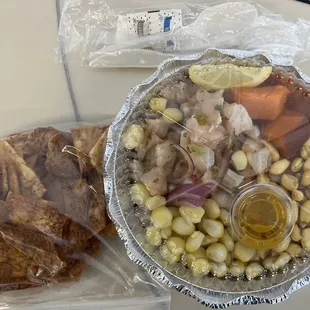 Taro chips? $2 + House Ceviche $19 SFO food truck