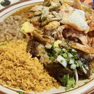 One of our popular weekend specials, Chilaquiles Emiliano, Chilaquiles with Birria!