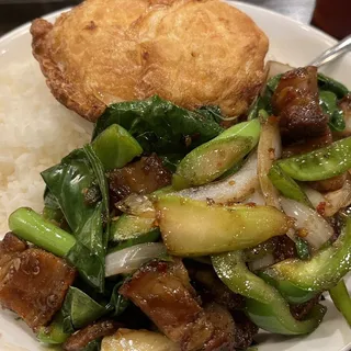 L-13. Spicy Basil Leaves with Crispy Pork Lunch Special