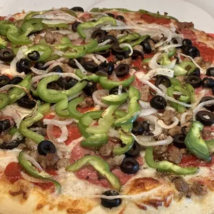 Veggies and meat.