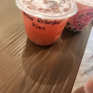 Strawberry Refresher with Kiwi boba