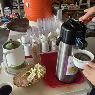 Self serve coffee with cute vintage cups