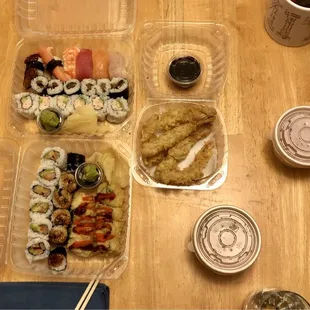Hamachi, Saba Maki, California Maki, Miso Soup, Prawn 4 Pieces