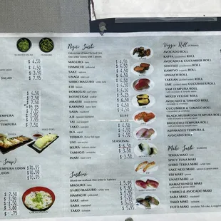 a menu for sushi