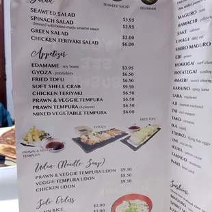 Menu from restaurant as of July 3rd, 2021.
