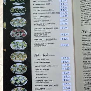 menu, sushi and sashimi