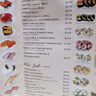 Menu from restaurant as of July 3rd, 2021.