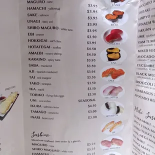 Menu from restaurant as of July 3rd, 2021.