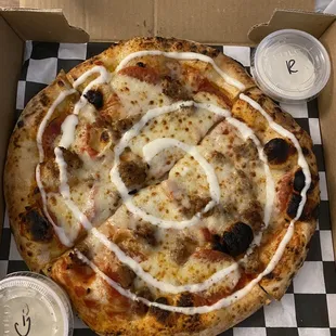 Build Your Own Pizza (spicy sausage and pepperoni with ranch drizzle)