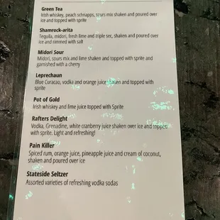 Non beer drink menu