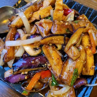Spicy eggplant with tofu added