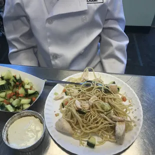Chicken, vegetables, and pasta salad