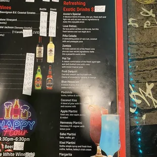 a menu for a drink