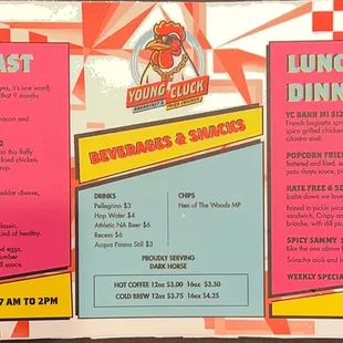 Breakfast, lunch and dinner menu