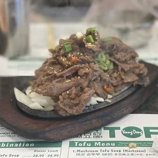 BBQ beef on a hot plate