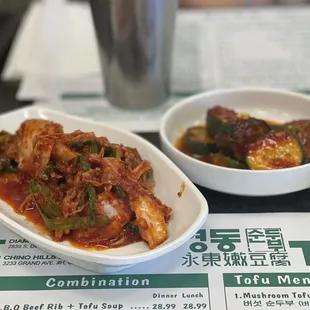Small plates. The kimchi is very spicy.