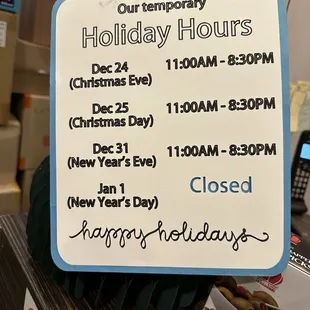Holiday hours 2024