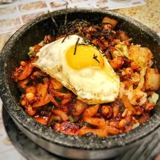 C10. Rice with Spicy Seasoned Octopus in Hot Stone Pot & Tofu Combo