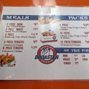 Chicken menu