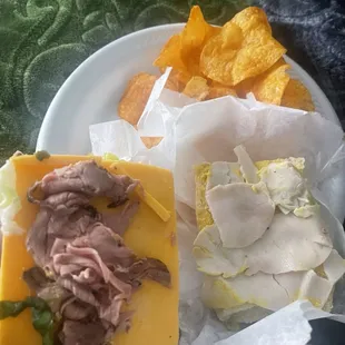Pieced together turkey and roast beef. The cheese was thicker than the meat very poorly made sandwich.