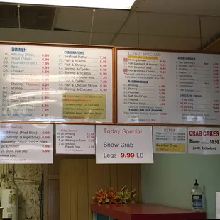 menus and prices on the wall