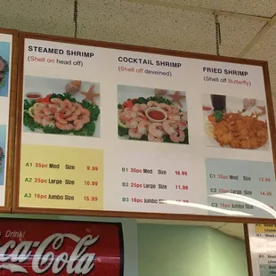 menus and prices on the wall