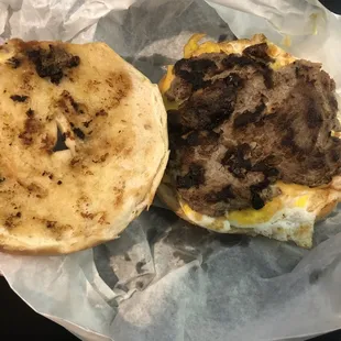 Bagel Steak egg and cheese