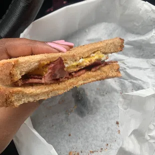 Turkey Bacon egg &amp; cheese on wheat toast