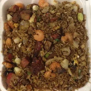 Shrimp and pork fried rice!!!  Hella good!!   The friend rice is off the chain!!