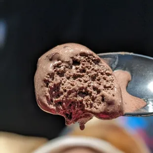 Cow Patty: chocolate ice cream with chocolate chips, toffee, and Oreo