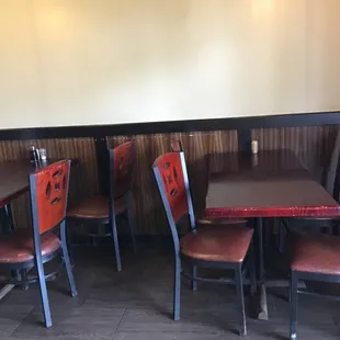 tables and chairs in a restaurant