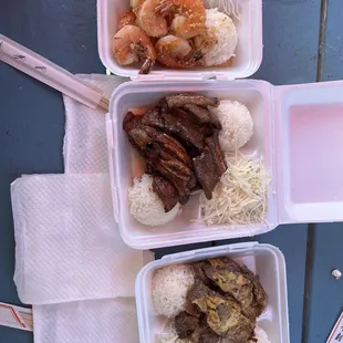 Salty meat  jeon, salty kalbi and salty garlic shrimp.