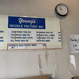 Wall price list &amp; hours of operation 10/5/21