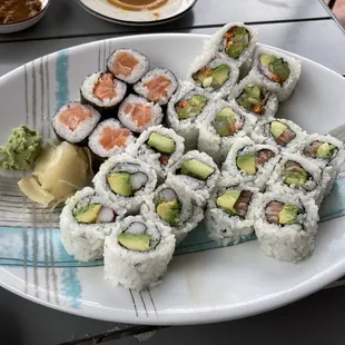 a plate of sushi on a table