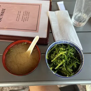 Miso soup and seaweed salad