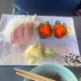 Masago &amp; yellow tail tuna sashimi