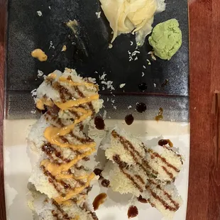 Crunch roll and volcano roll