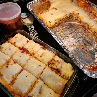 Tray of lasagna on the right. Filled up two casserole dishes - took one with us to Charleston for Christmas Eve. It freezes well!