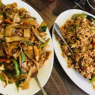 Spicy Basil Noodle with chicken Thai Basil Fried Rice with chicken