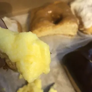 Thick, Clumpy, Boston Cream Custard - way too much filling.